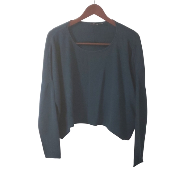 Stella Carakasi Green Oversized Cropped Sweater Sz L/XL Lightweight Relaxed - Picture 1 of 13